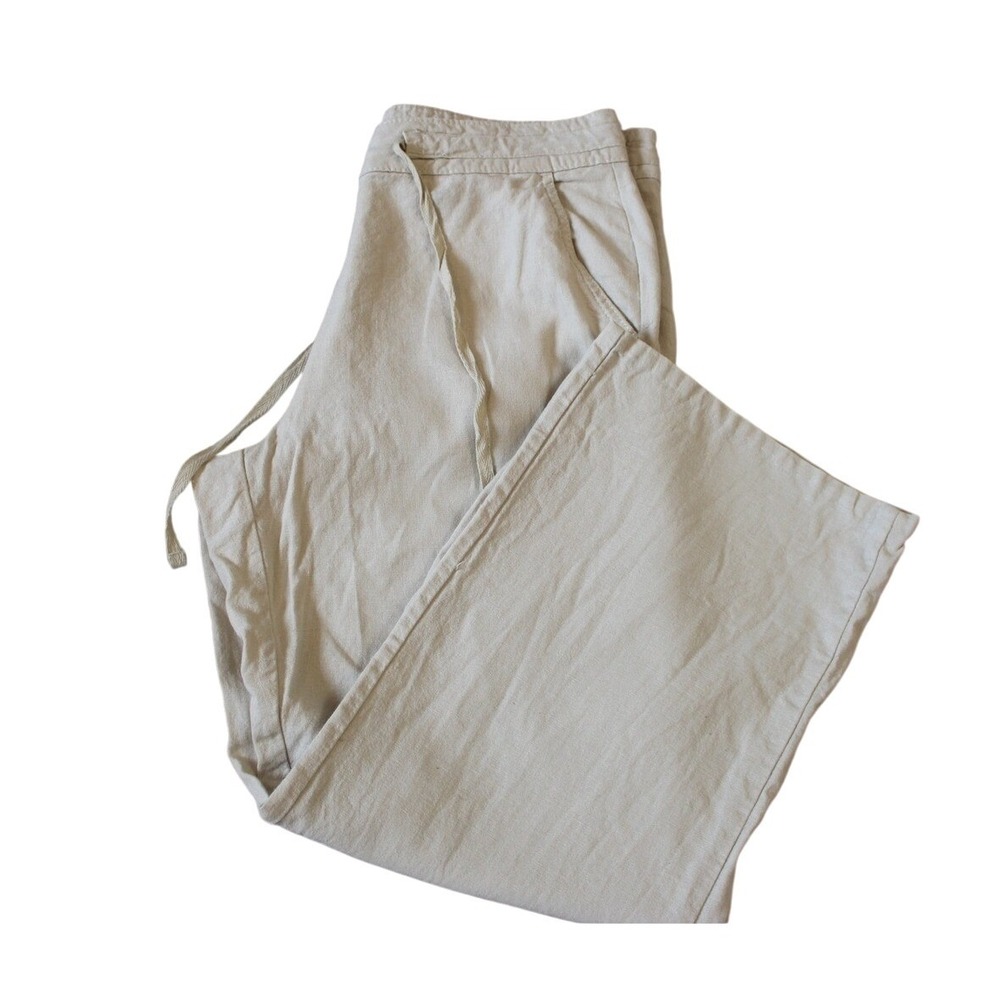 Forever 21 Linen Blend Contemporary Wide Leg Drawstring Pants Womens Small Tan
